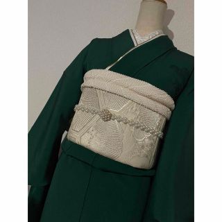 完売致しました 色無地 スワトウ刺繍 緑/オフホワイト 振袖5点セット成人式