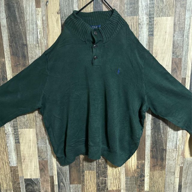 ラルフローレン ニット セーター グリーン 4XL ロゴ ショルダーネック