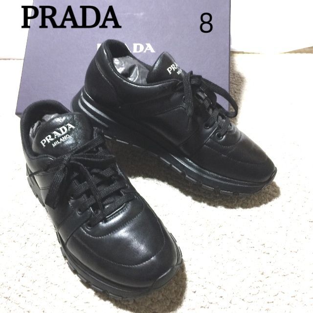 PRADA レザースニーカー 8/プラダ 箱付き/※インソール無し スレ有り