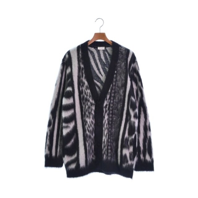 SAINT LAURENT PARIS カーディガン M 黒x白(総柄) 【古着】【中古】 高