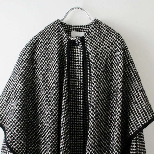 CLANE クラネ MIX HOUNDSTOOTH CAPE COAT 1/ブラック ハウンドトゥース ケープコート【2400013286428】