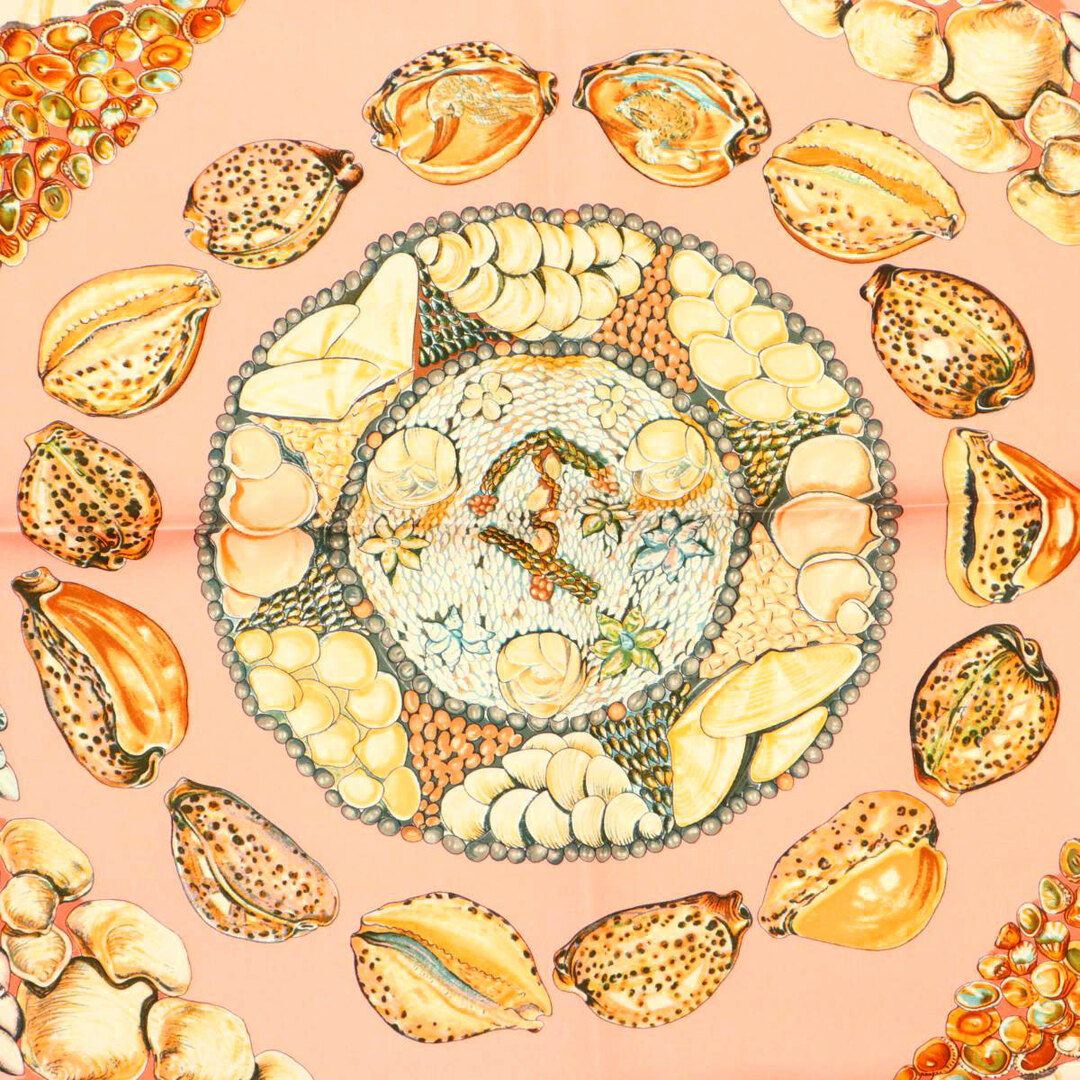 エルメス カレ90 Rocaille 貝殻 シルク スカーフ レディース オレンジ HERMES  【アパレル・小物】