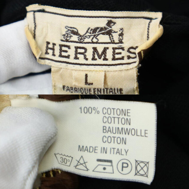 Hermes(エルメス)のエルメス H 刺繍 コットン ポロシャツ メンズ ブラック HERMES 【中古】 【アパレル・小物】 メンズのトップス(ポロシャツ)の商品写真