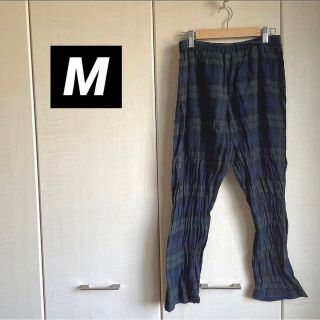 レディース　パンツ　ワイドパンツ　チェック柄　ウエストゴム　ルームウェア(ルームウェア)