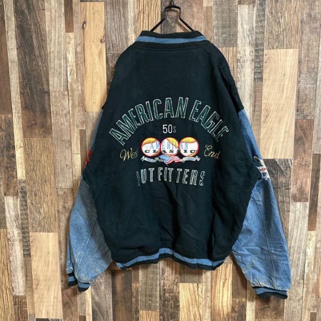 90s アメリカンイーグル スタジャン 袖デニム ワッペン アウター USA