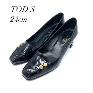 トッズ(TOD'S)の✨️美品✨️トッズ 24cm レザー ブラック スクエアトゥ チャンキーヒール(ハイヒール/パンプス)