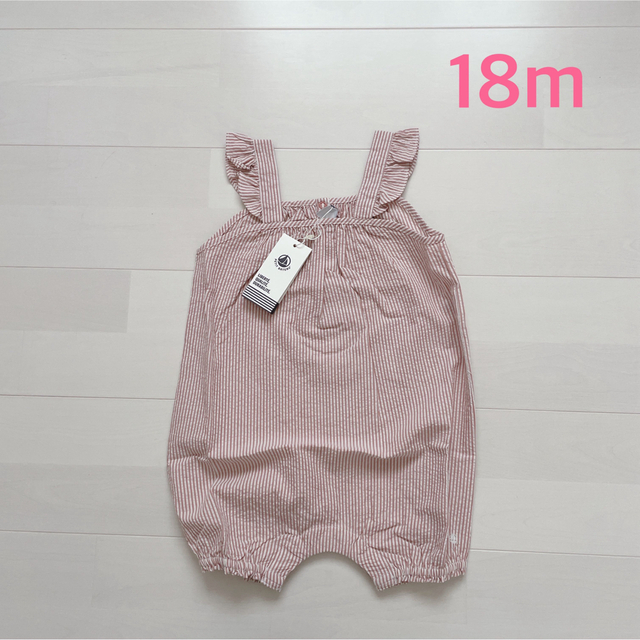 PETIT BATEAU(プチバトー)のSALE★プチバトー　シアサッカーショートロンパース　18m  キッズ/ベビー/マタニティのベビー服(~85cm)(ロンパース)の商品写真