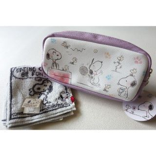 スヌーピー(SNOOPY)の新品 SNOOPY スヌーピー マチ有 ペンケース筆箱 & タオルハンカチセット(ペンケース/筆箱)