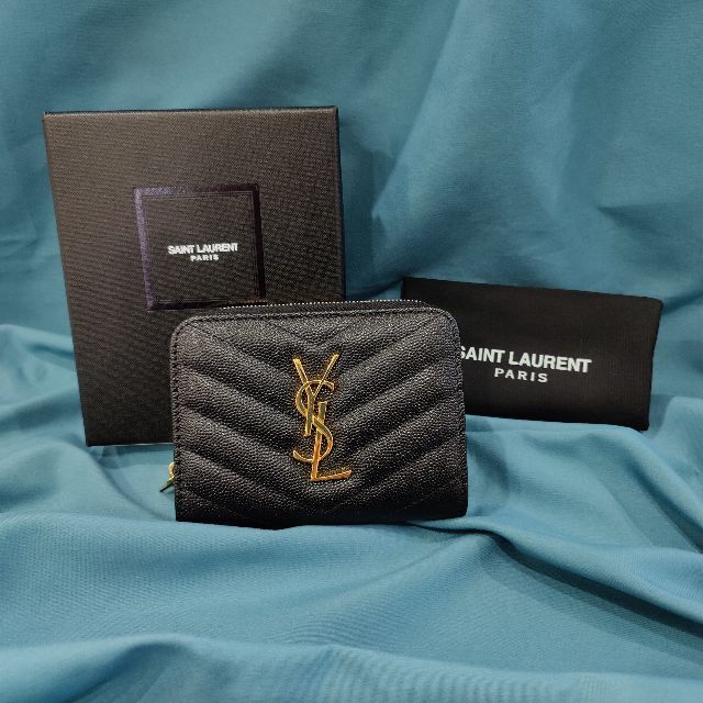 ♪断捨離 サンローランパリ 二つ折り財布 YSLロゴ Vステッチ レザー