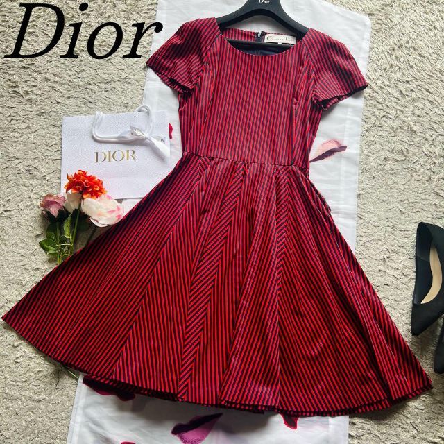 極美品　Christian Dior ストライプ  シャツ　ワンピース　ドレス