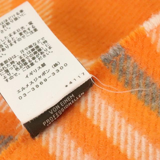 Hermes(エルメス)のエルメス ブランケット チェック 中古 オレンジ系 カシミア 100% HERMES 【中古】 | ひざ掛け レディース ファッション ブランド小物 ランクSA インテリア/住まい/日用品のインテリア/住まい/日用品 その他(その他)の商品写真