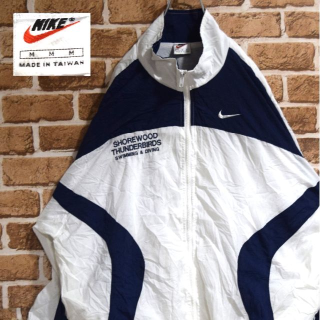 90s  NIKE 銀タグ ゲームシャツ 白 黒 センタースウッシュロゴ L