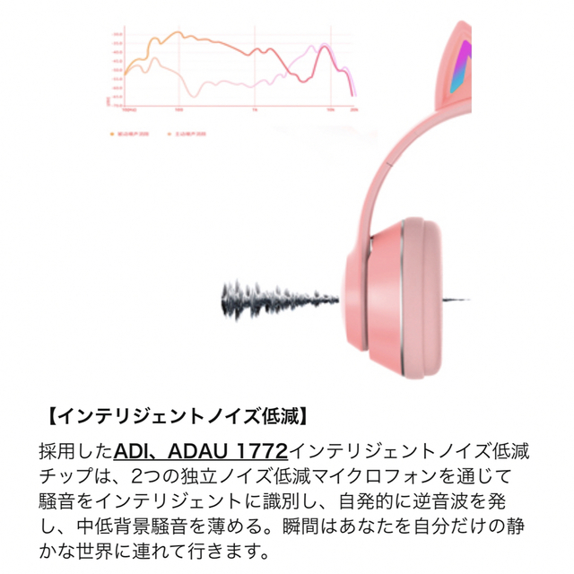 猫耳ヘッドホン 5.0 LED付き キラキラ マイク内蔵 ピンク　サイズ調節可能 4