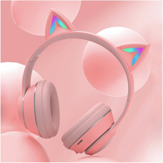 猫耳ヘッドホン 5.0 LED付き キラキラ マイク内蔵 ピンク　サイズ調節可能(ヘッドフォン/イヤフォン)