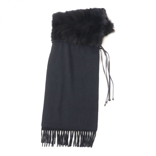 極美品☆正規品 FENDI フェンディ ミンク使い フリンジ付き カシミヤ