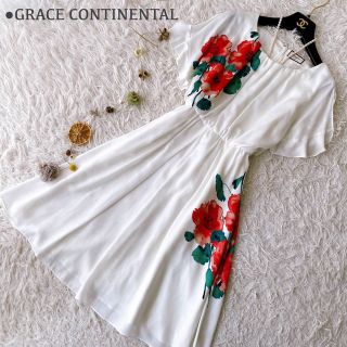 GRACE CONTINENTALフルーツ柄シフォンフリルリボンフレアワンピース