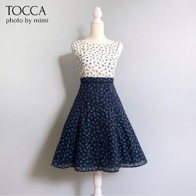 通販サイト) TOCCA*BLANC BLUEドレス 6120円 ひざ丈ワンピース