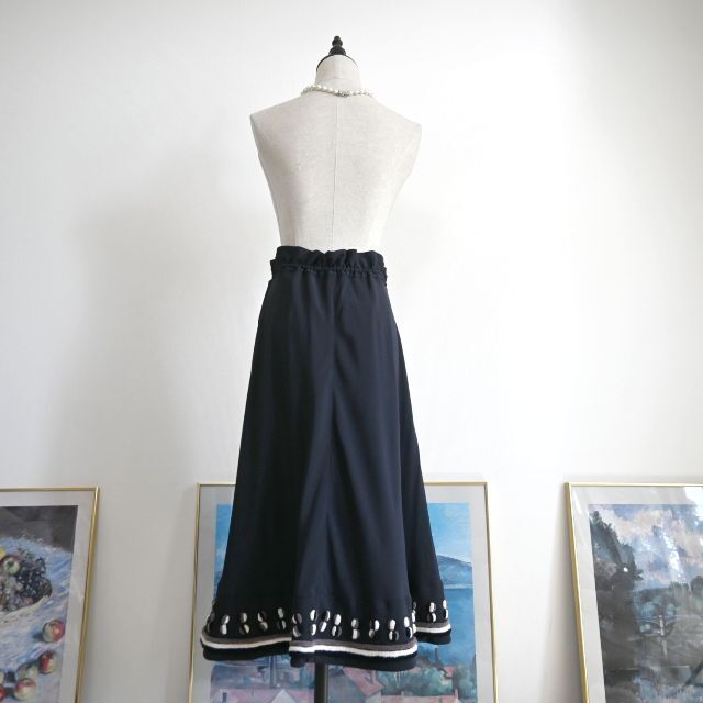 ☆HERMES☆極美品☆シルク☆アプリケ刺繍☆ウエストフリー☆ロング
