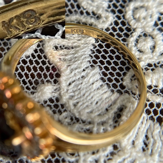 人気デザイン✨　K18 取り巻きダイヤ　ハート　ガーネット　12号　指輪 レディースのアクセサリー(リング(指輪))の商品写真