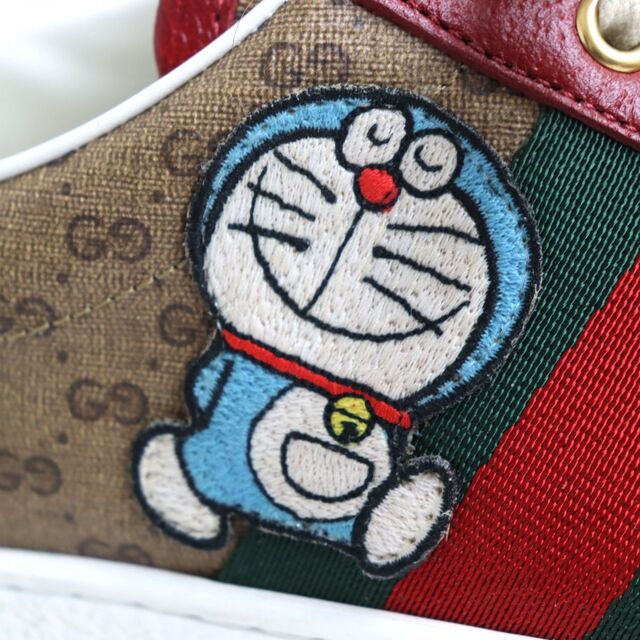 美品◆GUCCI×ドラえもん 655034 シェリーライン GGスプリーム レザー ローカットスニーカー/シューズ ブラウン 5 1/2 イタリア製 メンズ r12-st30331-712