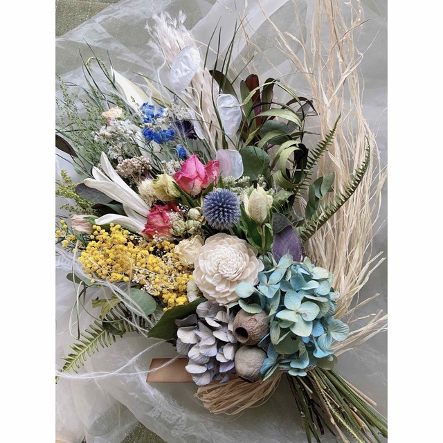 薔薇&ミモザ&紫陽花 ボタニカルスワッグ 橤 natural&elegant ドライフラワー 「Sunset gradation」No.2 スワッグ