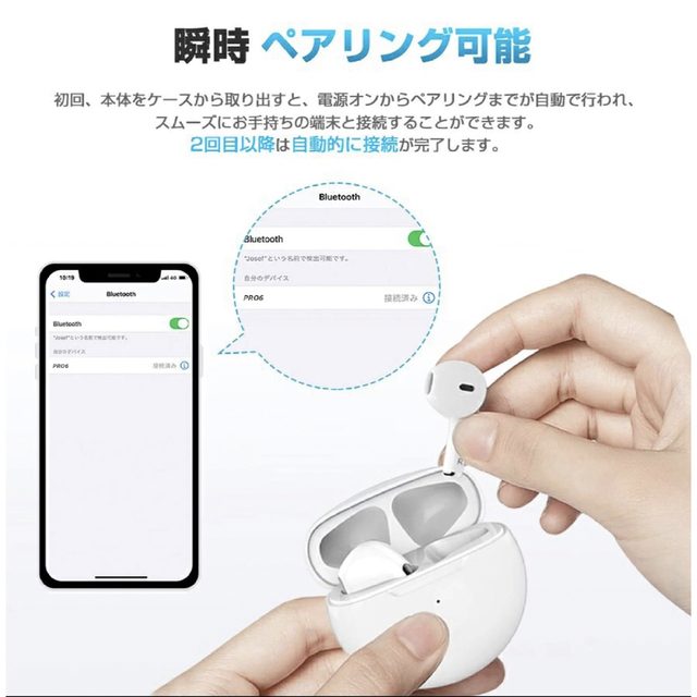 【箱無し】【ホワイト】AirPro6 ワイヤレスイヤホン スマホ/家電/カメラのオーディオ機器(ヘッドフォン/イヤフォン)の商品写真