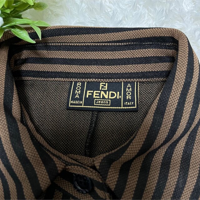 FENDI(フェンディ)のFENDI フェンディ 長袖シャツ ペカンパターン　ストライプ シャツ レディースのトップス(シャツ/ブラウス(長袖/七分))の商品写真