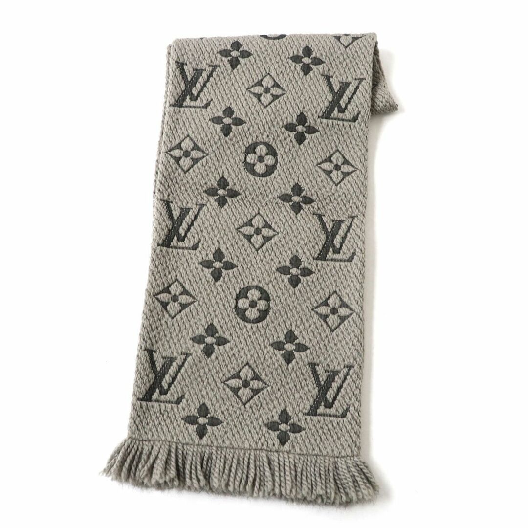 美品★正規品 LOUIS VUITTON ルイヴィトン 413287 エシャルプ ロゴマニア モノグラム柄 シルク混 ニットマフラー 襟巻 グレー系 イタリア製