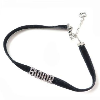 極美品△クリスチャンディオール JADIOR Choker ジャディオール チョーカー ラインストーン付 レディース ブラック×シルバー 箱・袋付