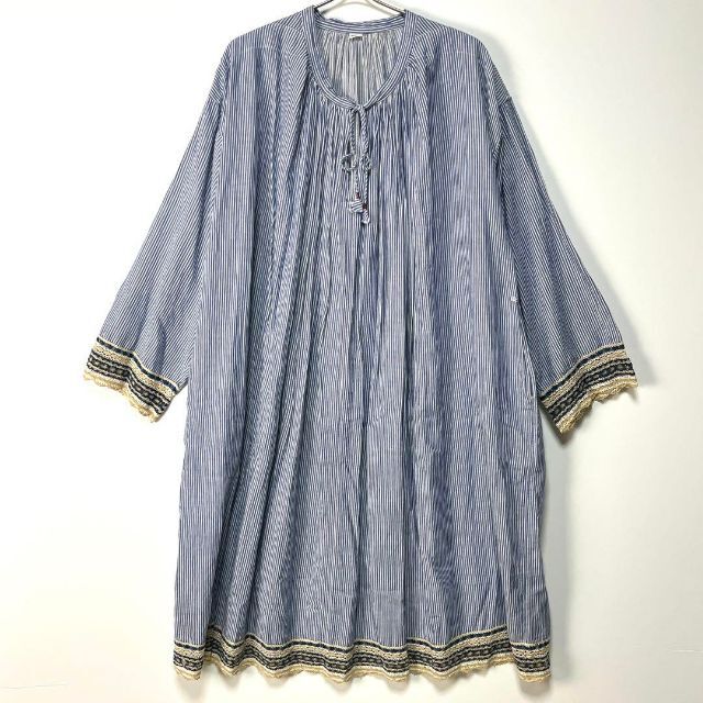 極美品】45R ふろしきヒッコリーとレースの馬ドレス ワンピース