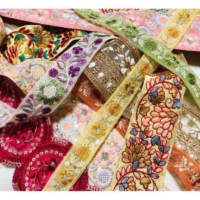 NEW ARRIVAL ③インド刺繍リボン ハギレ 11本セット アソート テープ