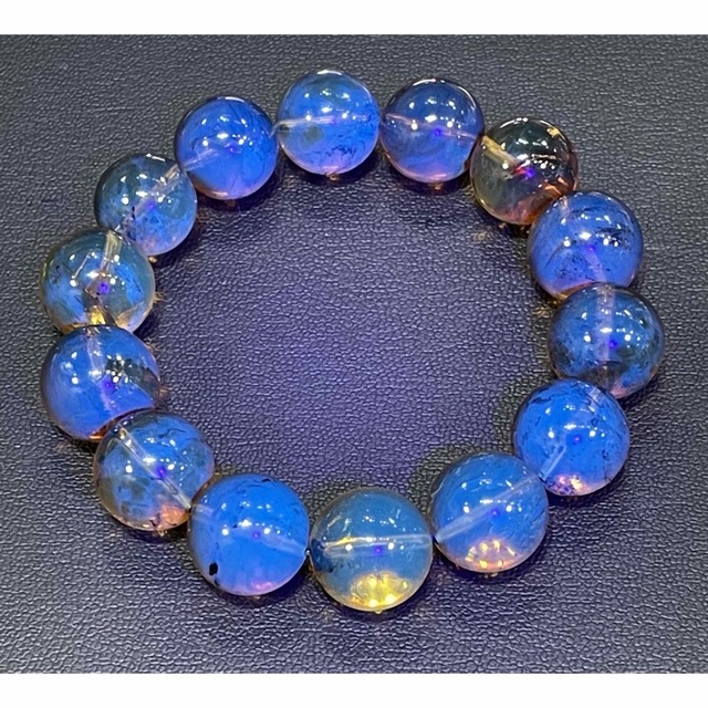 激安在庫処分 ドミニカ産 天然ブルーアンバー ブレスレット15〜16mm 高