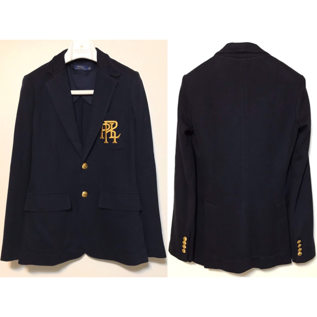 POLO RALPH LAUREN ゴールドモノグラム刺繍コットンニットブレザー