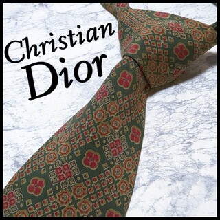 クリスチャンディオール(Christian Dior)の美品 ディオール ブランドネクタイ 緑 小紋柄 シルク ビジネス(ネクタイ)
