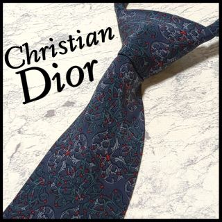 クリスチャンディオール(Christian Dior)の美品 ディオール ブランドネクタイ 紺 リーフ柄 シルク ビジネス(ネクタイ)