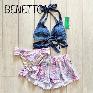 ベネトン(BENETTON)の新品 ベネトン 水着 3点セット プリント ビキニ ショートパンツ PK M(水着)