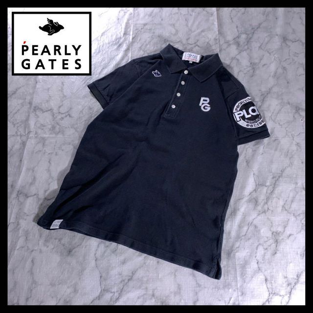 PEARLY GATES ポロシャツ ゴルフウェア 黒 M 刺繍ロゴ