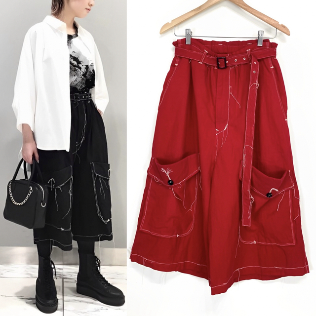 Y's リネンコットン ダイ ミリタリーハーフパンツ 赤 Y's リネンコットン ダイ ミリタリーハーフパンツ 赤