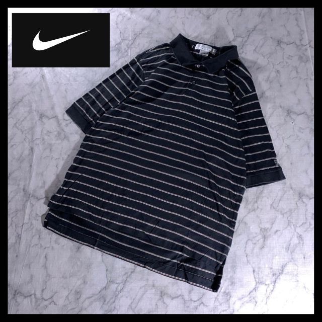 00s NIKE GOLF オーバーサイズ ポロシャツ ボーダー 黒 M