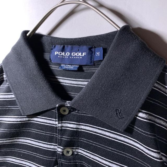 NIKE(ナイキ)の00s ポロゴルフ ラルフローレン ボーダー ポロシャツ 黒 M 襟 刺繍ロゴ メンズのトップス(ポロシャツ)の商品写真