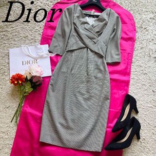【美品】Christian Dior 千鳥柄ロングワンピース カシュクール