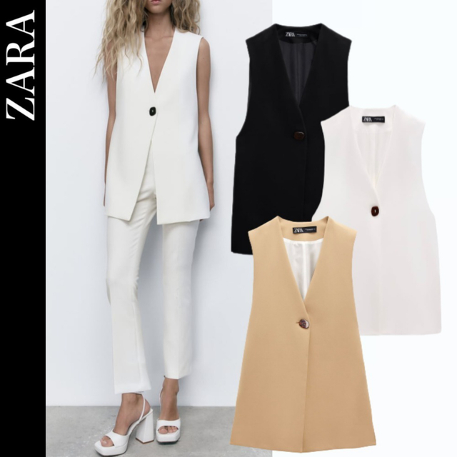 ZARA バックストラップベスト ジレ ホワイト XLサイズ