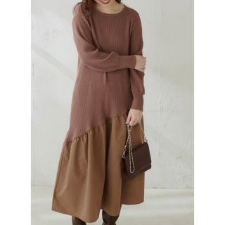 ナチュラルクチュール(natural couture)のnatural coutureワンピース アシメ切替えリブニットワンピース(ロングワンピース/マキシワンピース)