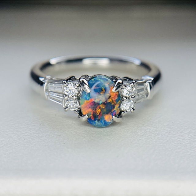 人気満点 0.43ct 希少 Pt 天然ブラックオパール0.43ct ダイヤ 0.40ct