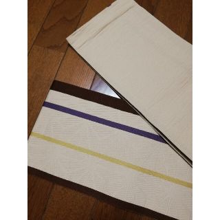 ベージュ麻の葉模様　ボーダー　半幅帯　新品！(帯)