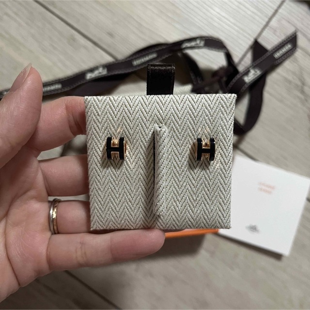 HERMES ポップアッシュミニ ピアス ブラック ピンクゴールド 新品未使用!-