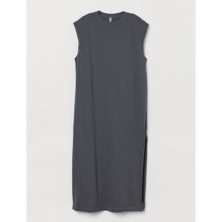 エイチアンドエム(H&M)のH&M コットンノースリーブワンピース ダークグレー グレー XS(ロングワンピース/マキシワンピース)