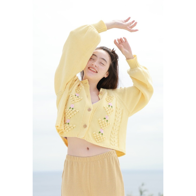 1箇所薄くシミあり】 papier パピエ ニット カーディガン
