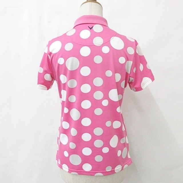 キャロウェイ ポロシャツ 半袖 ロゴ ドット柄 ピンク ホワイト グレー M