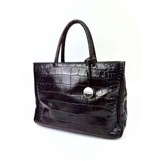 フルラ(Furla)のフルラ クロコ型押し ハンドバッグ ダークブラウン レザーバッグ 焦茶色 A4(ハンドバッグ)